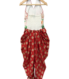 woven sleeveless printed jumpsuit-white & red
