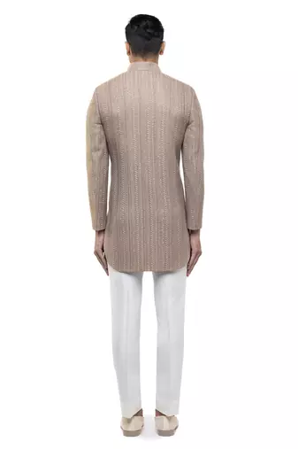 Beige embroidered cotton sherwani set