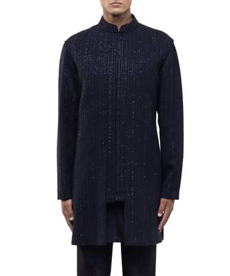 Blue embroidered silk sherwani set 2