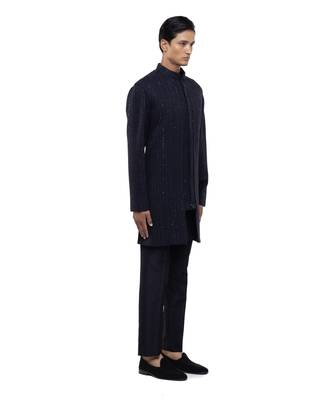 Blue embroidered silk sherwani set 3
