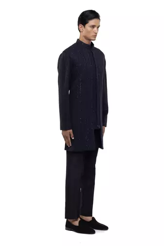 Blue embroidered silk sherwani set