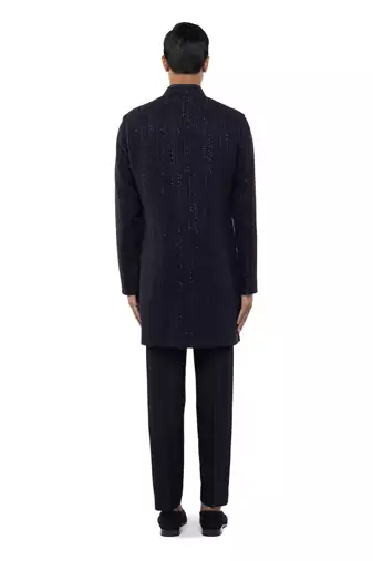 Blue embroidered silk sherwani set