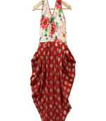 woven sleeveless printed jumpsuit-white & red