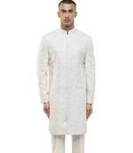 White embroidered silk sherwani set