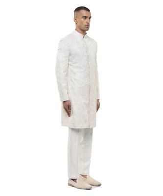 White embroidered silk sherwani set 3
