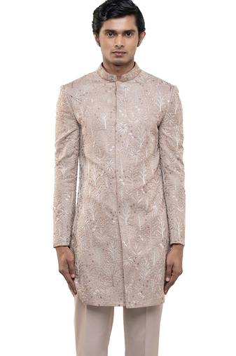 Pink embroidered silk sherwani set