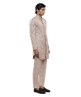 Pink embroidered silk sherwani set 3