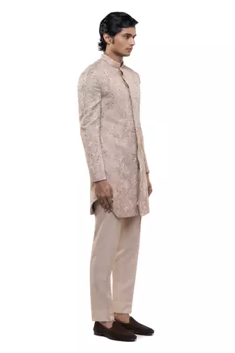 Pink embroidered silk sherwani set