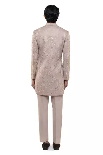 Pink embroidered silk sherwani set