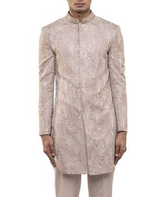 Pink embroidered silk sherwani set 5
