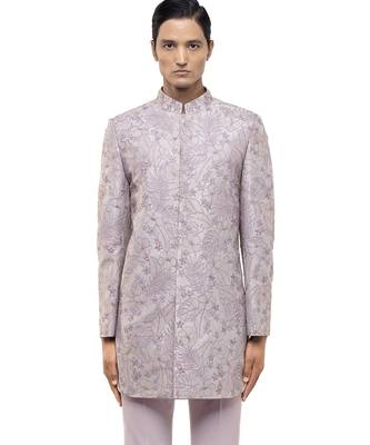 Purple embroidered silk sherwani set 1