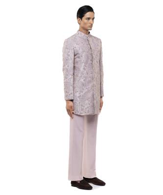 Purple embroidered silk sherwani set 3