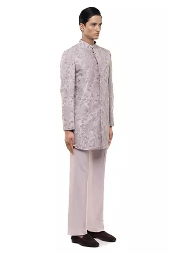 Purple embroidered silk sherwani set