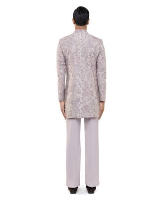 Purple embroidered silk sherwani set 4