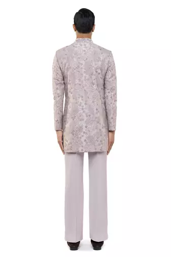 Purple embroidered silk sherwani set