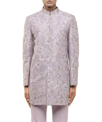 Purple embroidered silk sherwani set 5