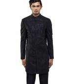 Black embroidered silk sherwani set