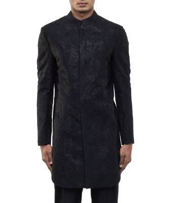 Black embroidered silk sherwani set 2