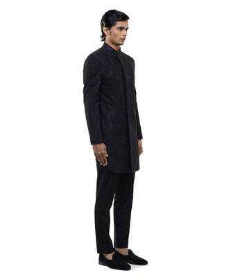 Black embroidered silk sherwani set 3