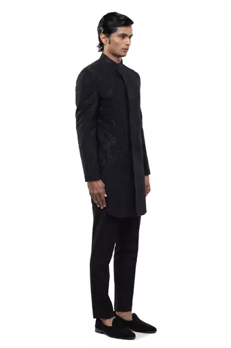 Black embroidered silk sherwani set