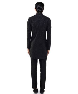 Black embroidered silk sherwani set 4