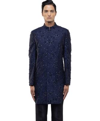 Blue embroidered organza sherwani set 1