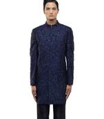 Blue embroidered organza sherwani set