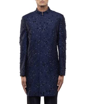 Blue embroidered organza sherwani set 2