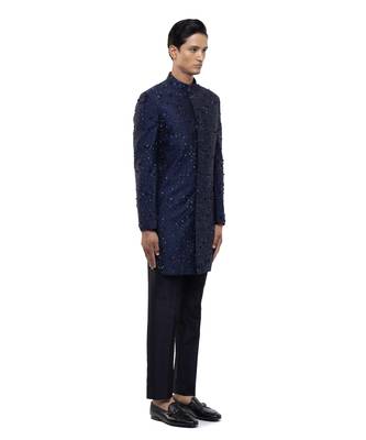 Blue embroidered organza sherwani set 3