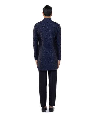 Blue embroidered organza sherwani set 4