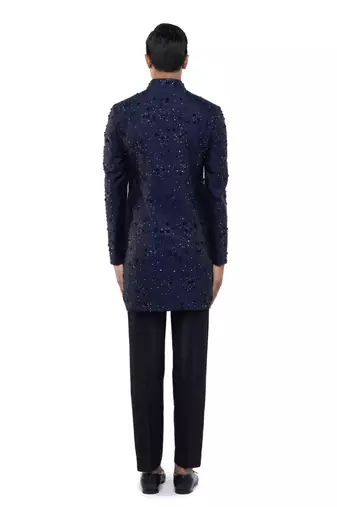 Blue embroidered organza sherwani set