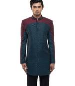Blue embroidered silk sherwani set