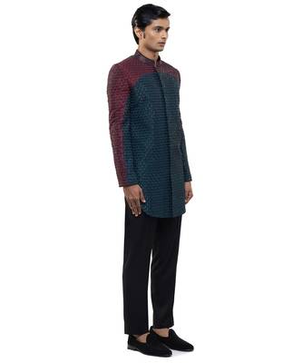 Blue embroidered silk sherwani set 3