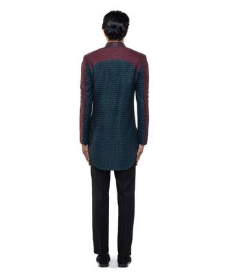Blue embroidered silk sherwani set 4