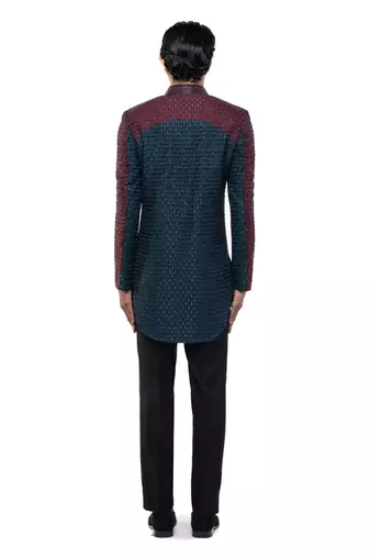 Blue embroidered silk sherwani set