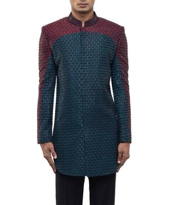 Blue embroidered silk sherwani set 5