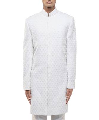 White embroidered silk sherwani set 2
