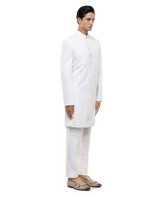 White embroidered silk sherwani set 3