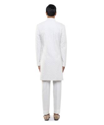 White embroidered silk sherwani set 4