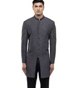 Grey embroidered silk sherwani set
