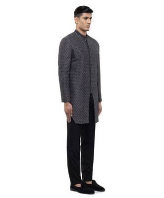 Grey embroidered silk sherwani set 3