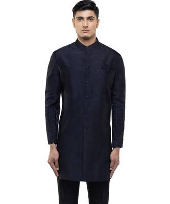 Blue embroidered silk sherwani set 1