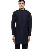 Blue embroidered silk sherwani set