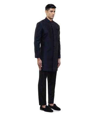 Blue embroidered silk sherwani set 3
