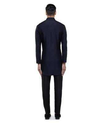 Blue embroidered silk sherwani set 4