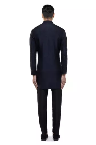 Blue embroidered silk sherwani set