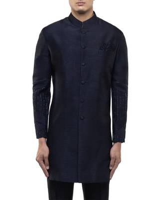 Blue embroidered silk sherwani set 5