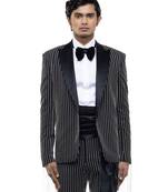 Black embroidered woolen blends tuxedo set