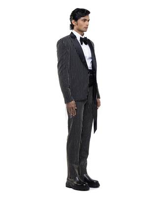 Black embroidered woolen blends tuxedo set 3