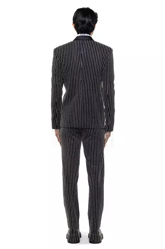Black embroidered woolen blends tuxedo set